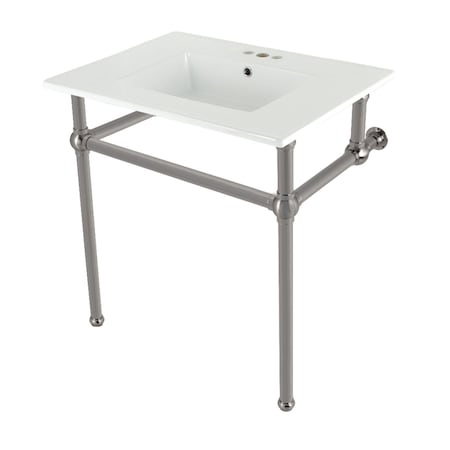 Kingston Brass 31 Console Sink with Brass Legs 8Inch, 3 Hole, WhiteBrushed Nickel KVBH31227W4B8